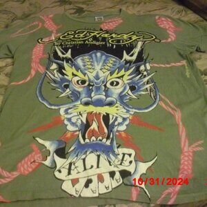 Ed Hardy by Christian Audigier T SHIRT. Fun Dragon design with Pink Ropes. GUC